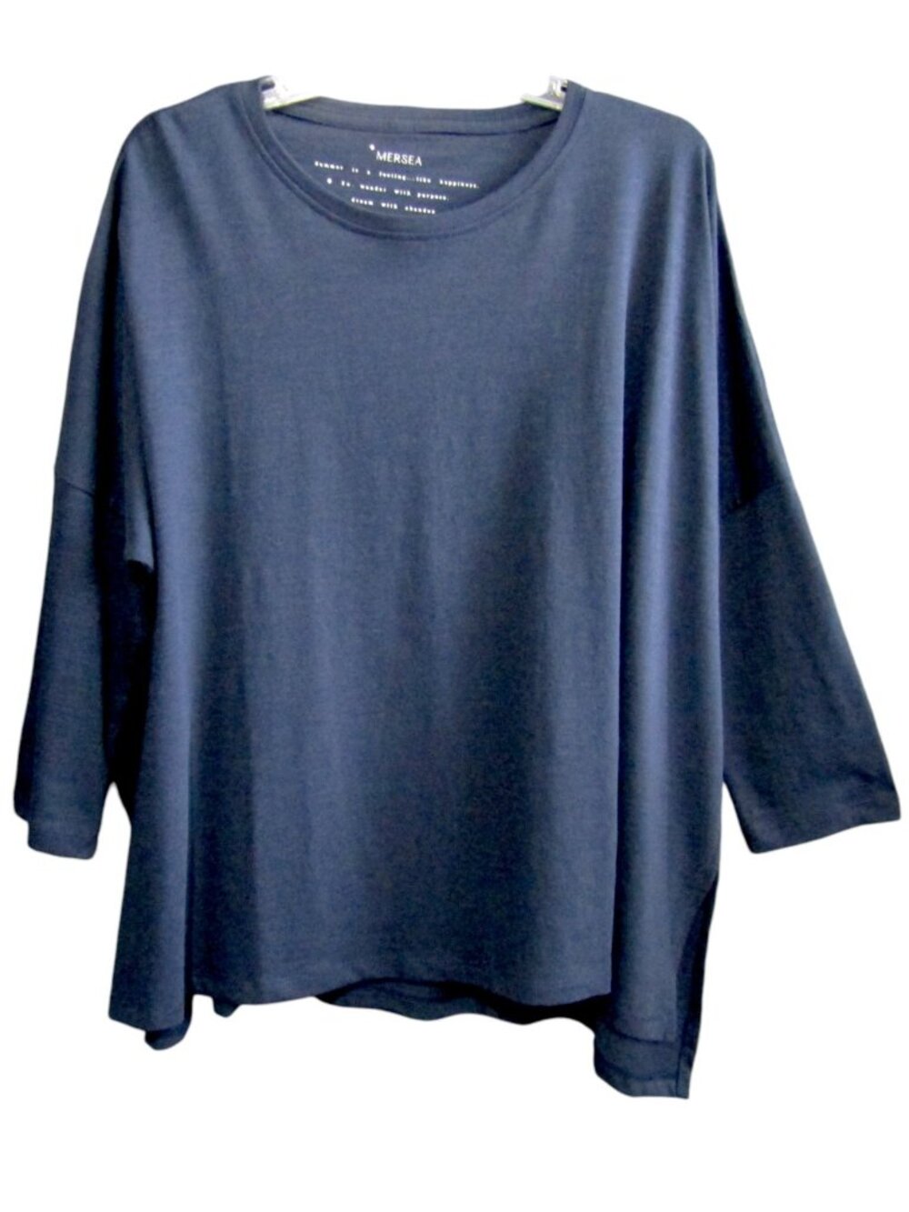 Mersea Catalina Tee Navy Blue One Size Boxy Oversized Cotton Minimalist Coastal